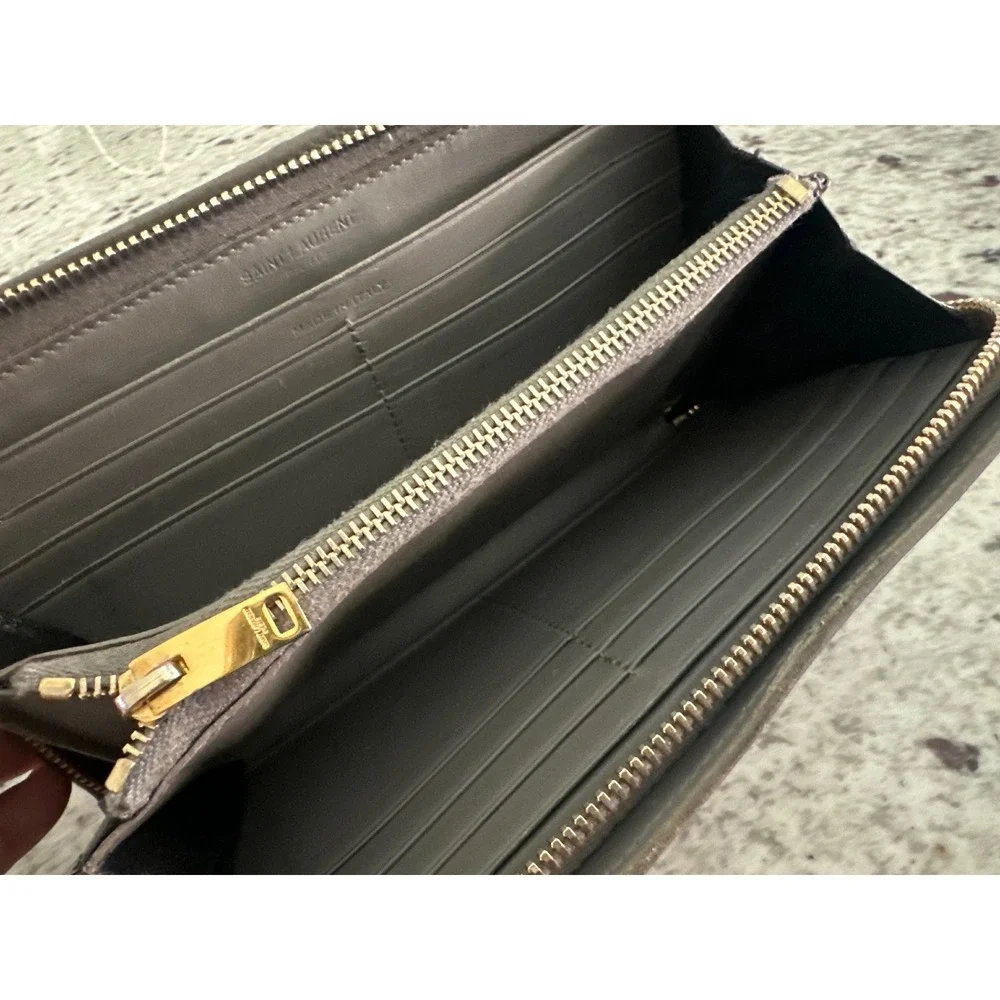 Saint Laurent Paris gray long zip-around wallet
